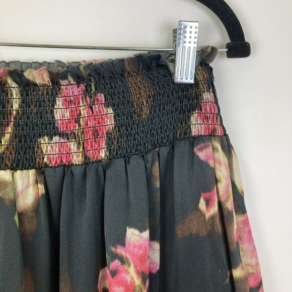 Gary Graham Floral Boho Black Silk Skirt Size 4 Knee Length - Picture 2 of 6